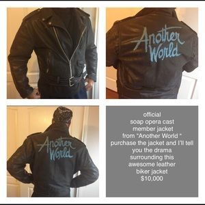 Soapstar cast member black leather biker’s jacket